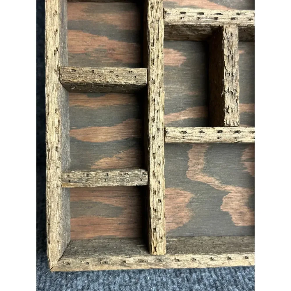 Vintage primitive wood trinket shelf house shape knick knacks display rustic 16”
